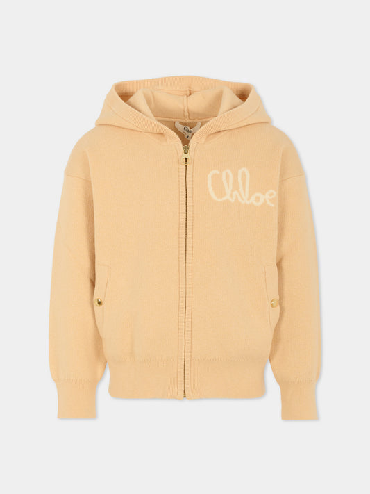 Cardigan beige per bambina con logo,Chloé Kids,C20790 257