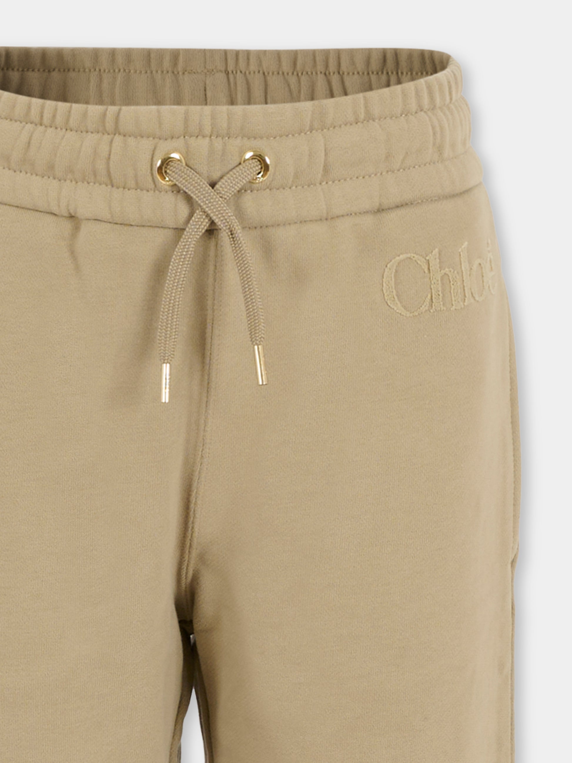 Pantaloni grigi per bambina con logo in velluto,Chloé Kids,C20631 63A