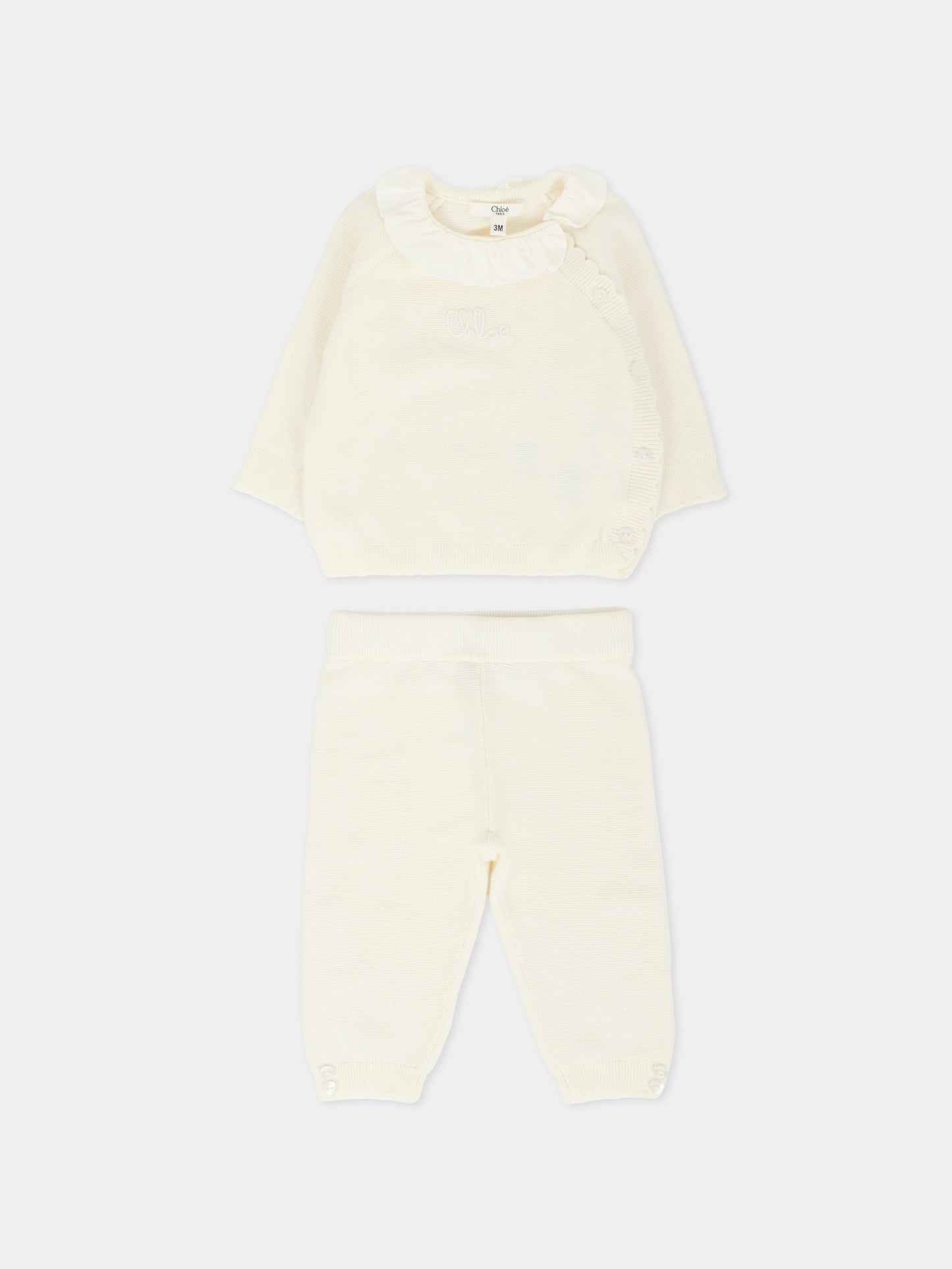Completo nascita avorio per neonata con logo,Chloé Kids,C20778 117