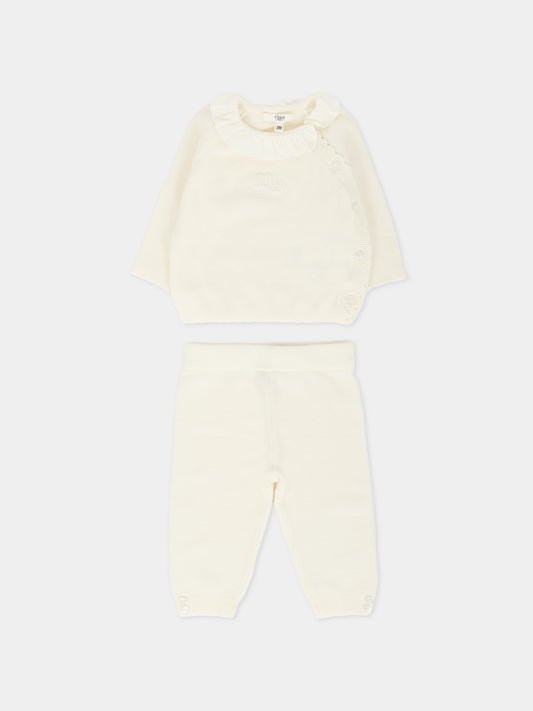 Completo nascita avorio per neonata con logo,Chloé Kids,C20778 117