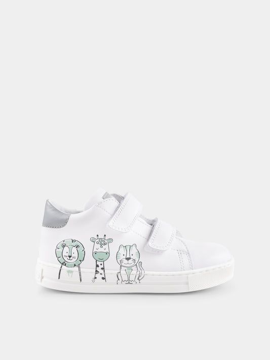 White sneakers for babykids and kids with animals