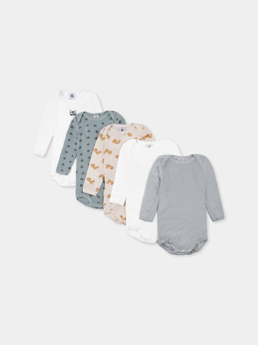 Set body multicolor per neonati con scoiattolo e puzzola,Petit Bateau,A0BGN 00