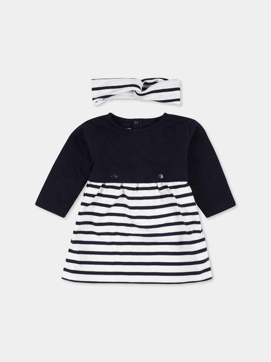 Vestito blu per neonata con fascia,Petit Bateau,A0DGD 00