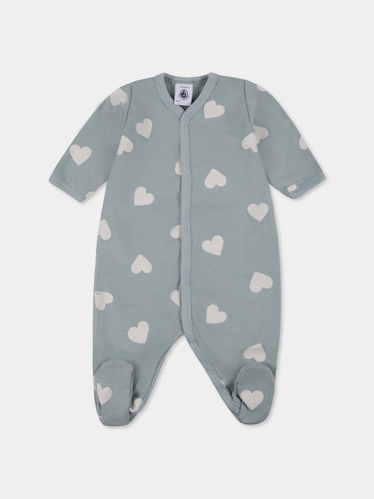 Tutina verde per neonati con cuori all over,Petit Bateau,A09FS 01