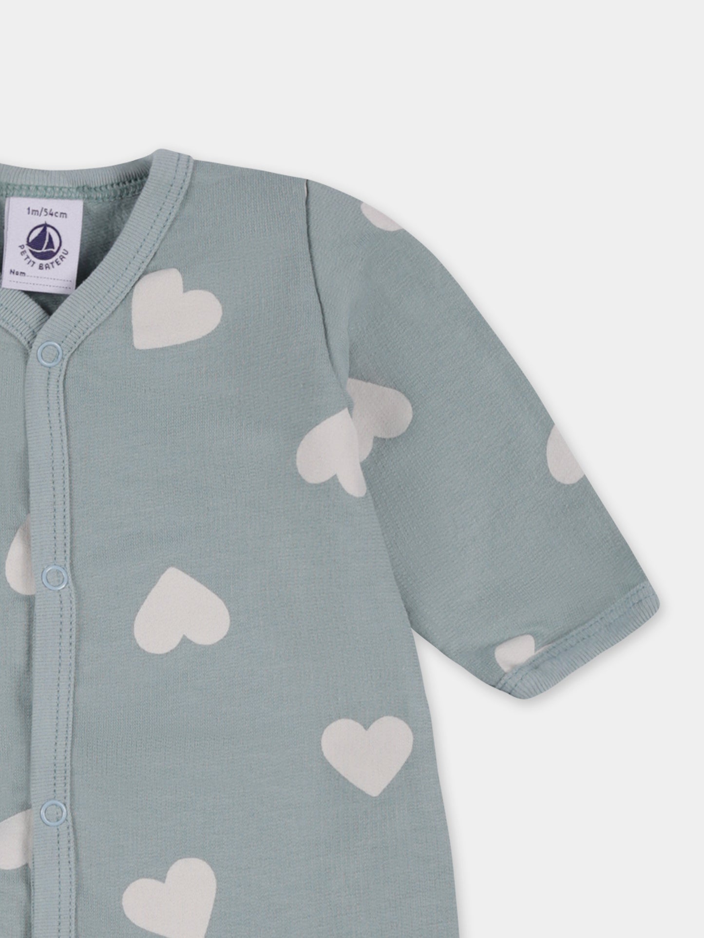 Tutina verde per neonati con cuori all over,Petit Bateau,A09FS 01