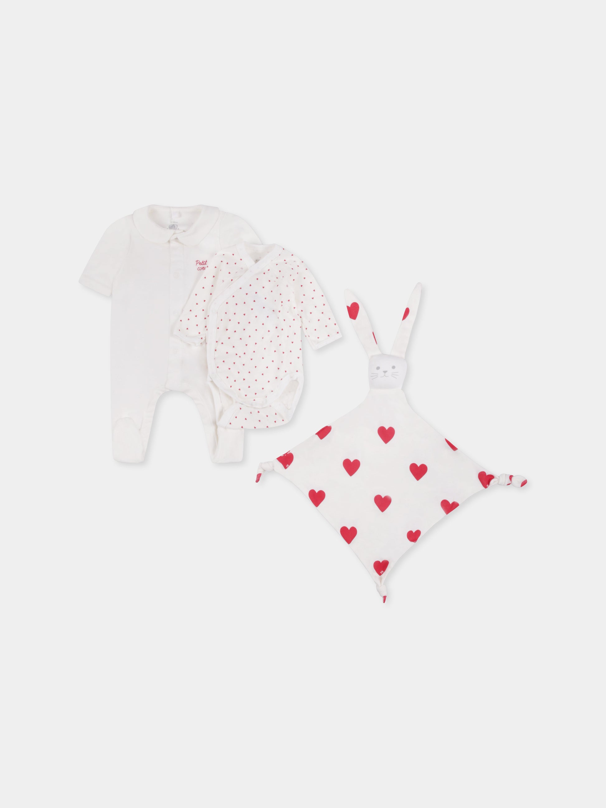 Set tutine bianco per neonati con cuori,Petit Bateau,A09RR 00
