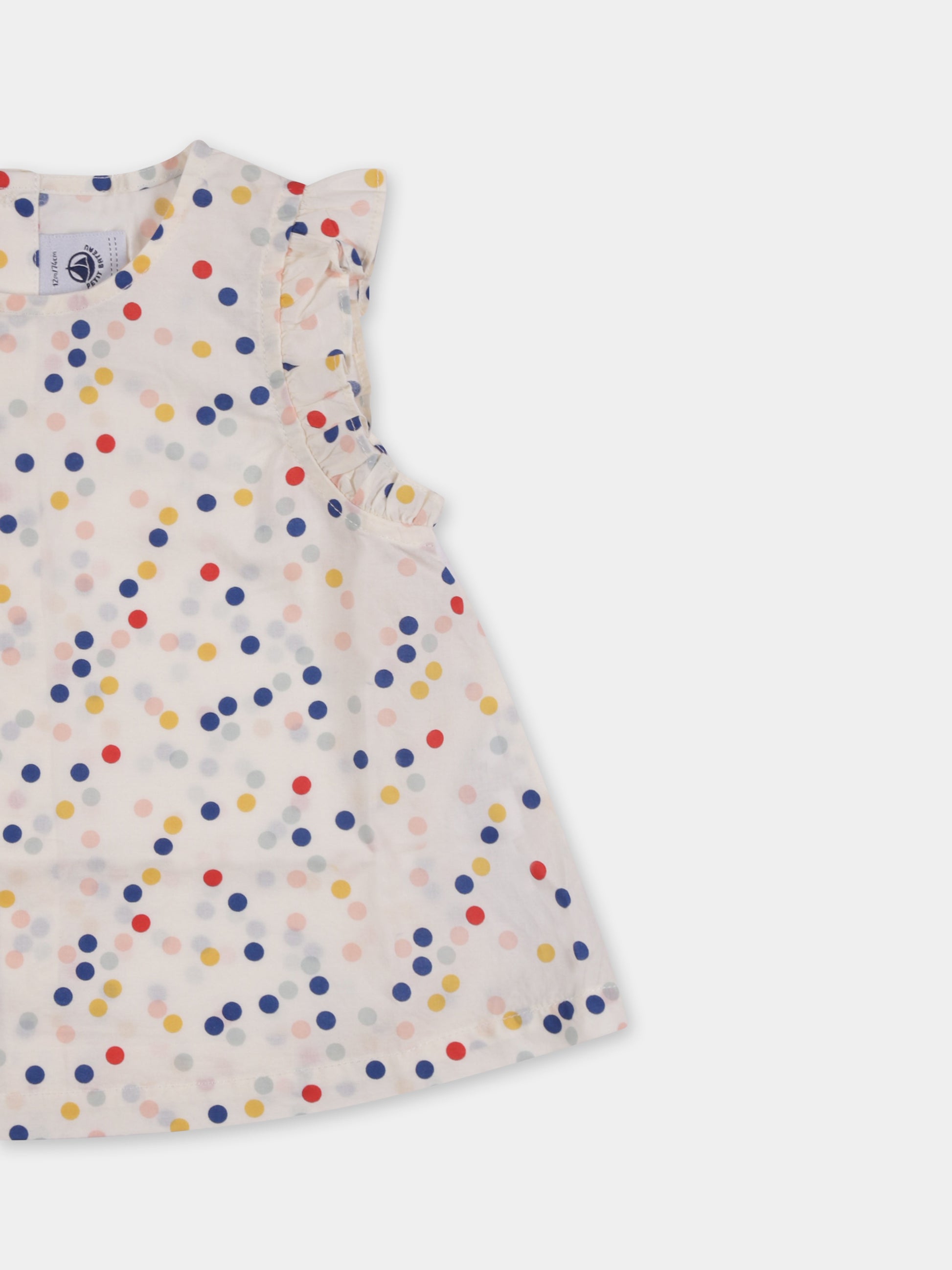 Camicia avorio per neonata con pois all over,Petit Bateau,A09RU 01