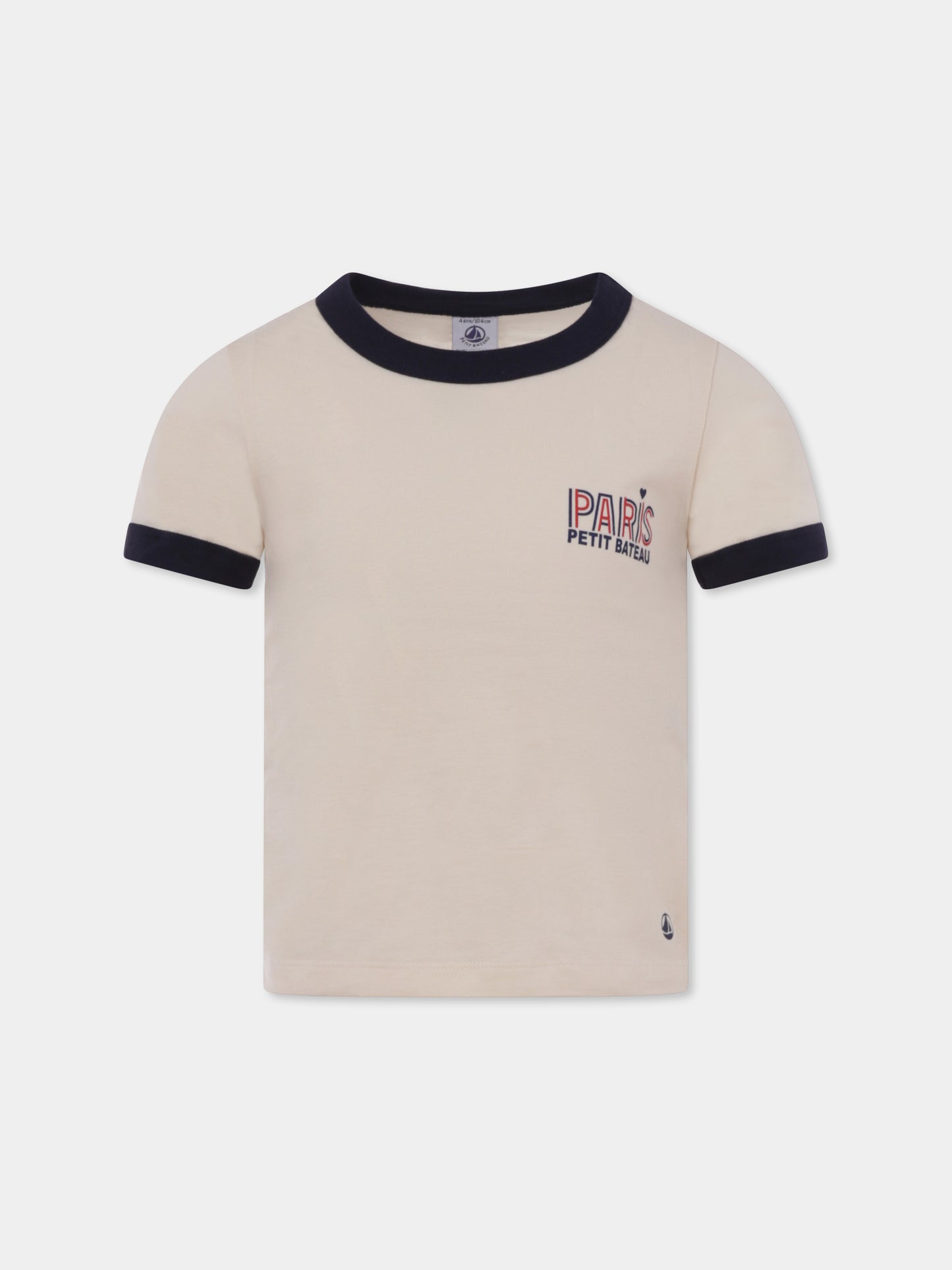 T-shirt avorio per bambini con logo,Petit Bateau,A09UO 01