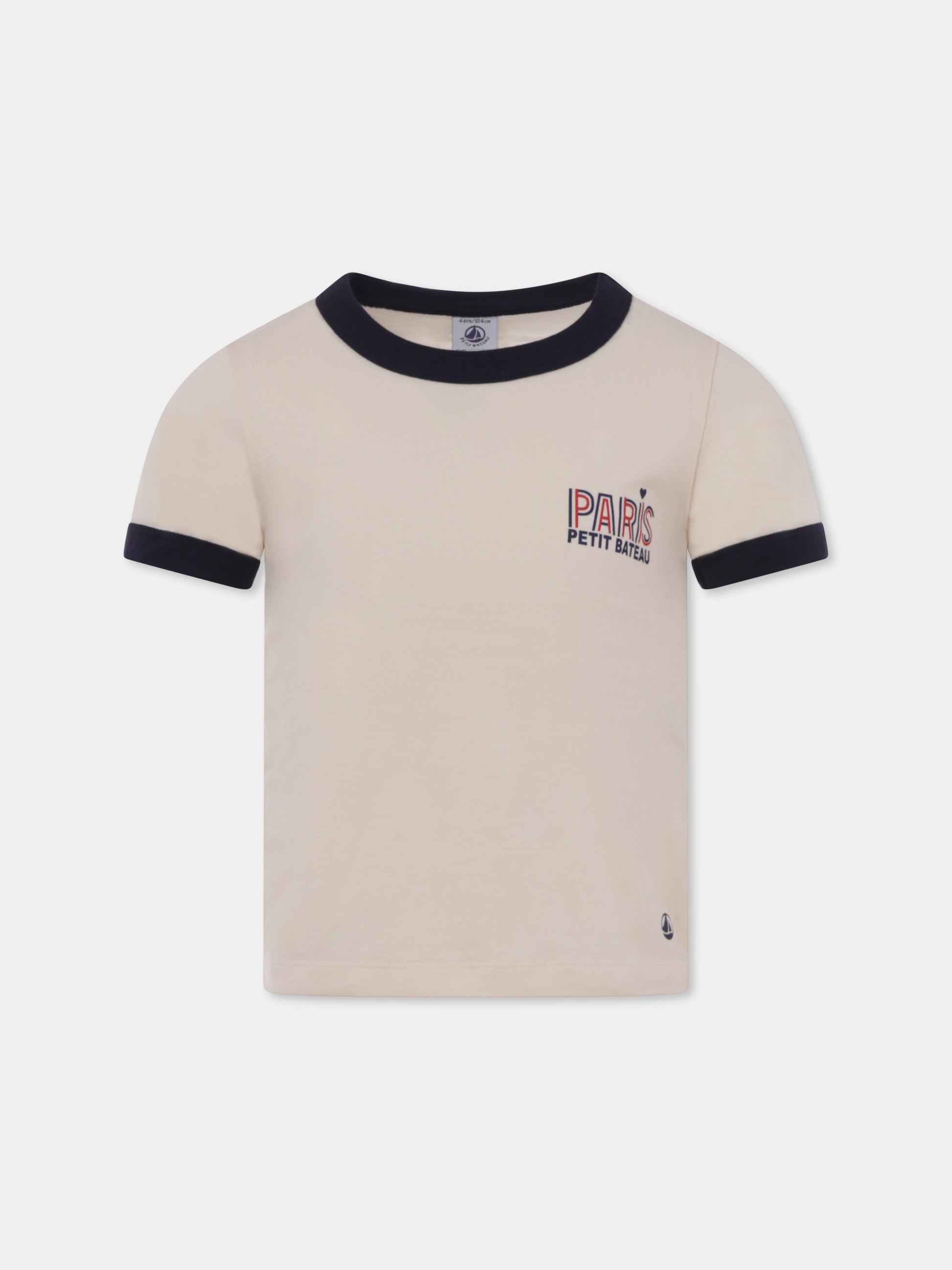 T-shirt avorio per bambini con logo,Petit Bateau,A09UO 01