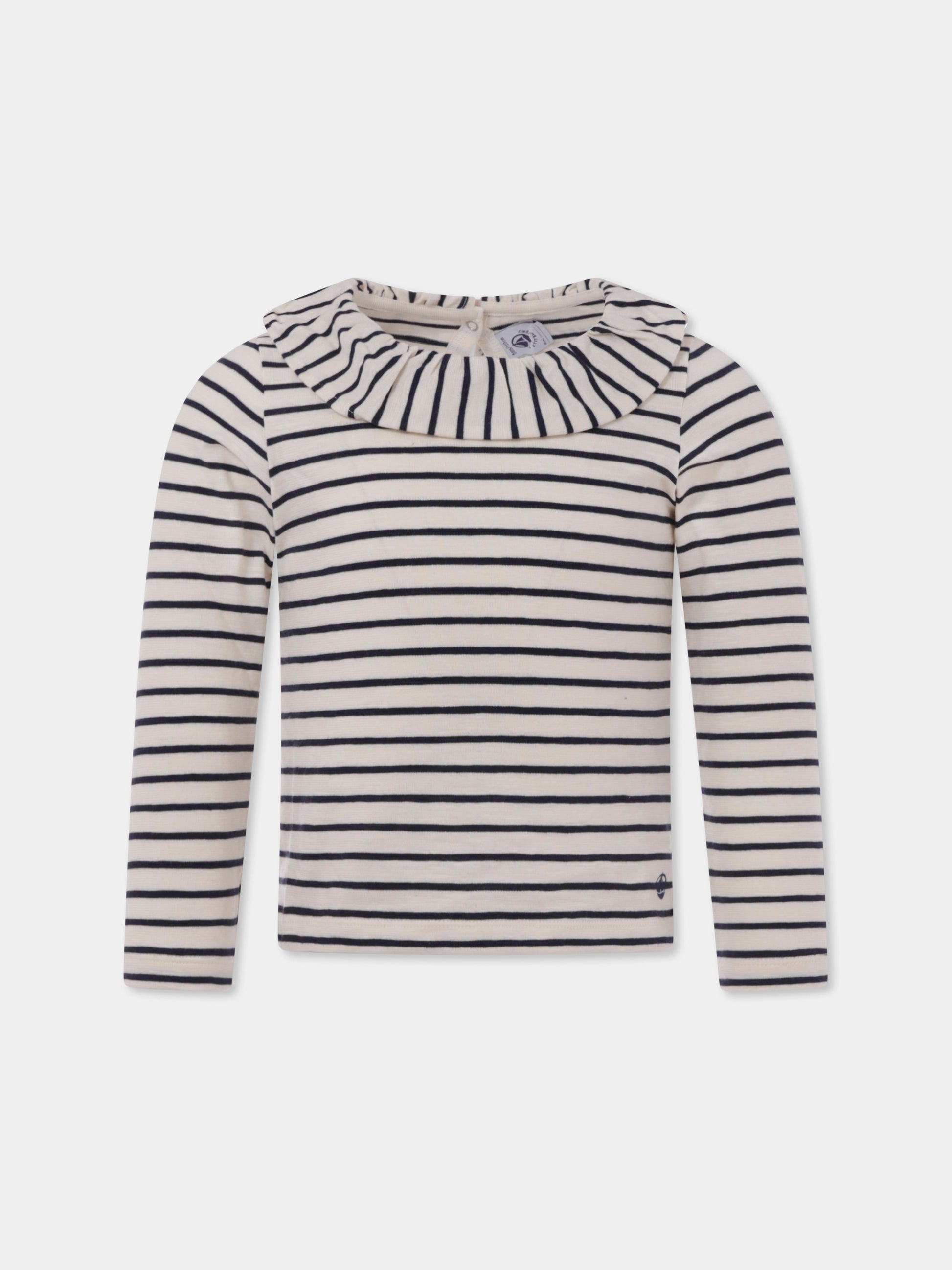 T-shirt avorio per bambina con logo,Petit Bateau,A09VV 01