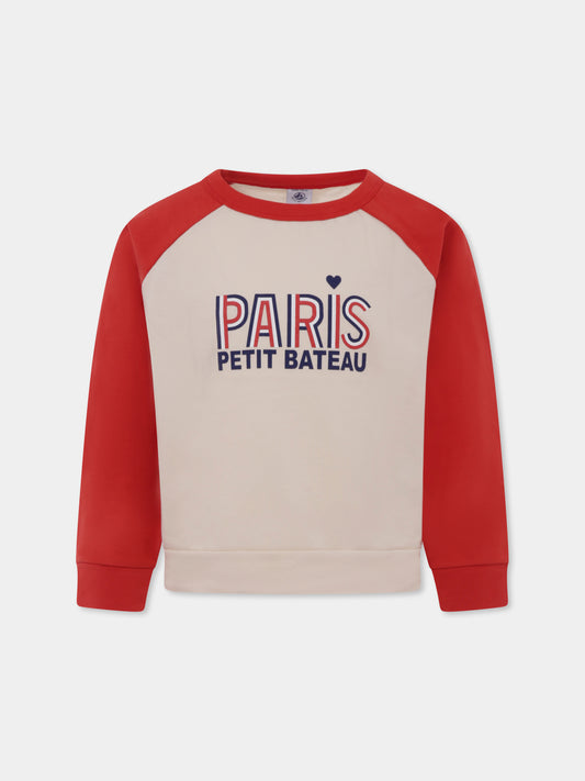 Felpa avorio per bambino con logo e scritta,Petit Bateau,A0A2E 01