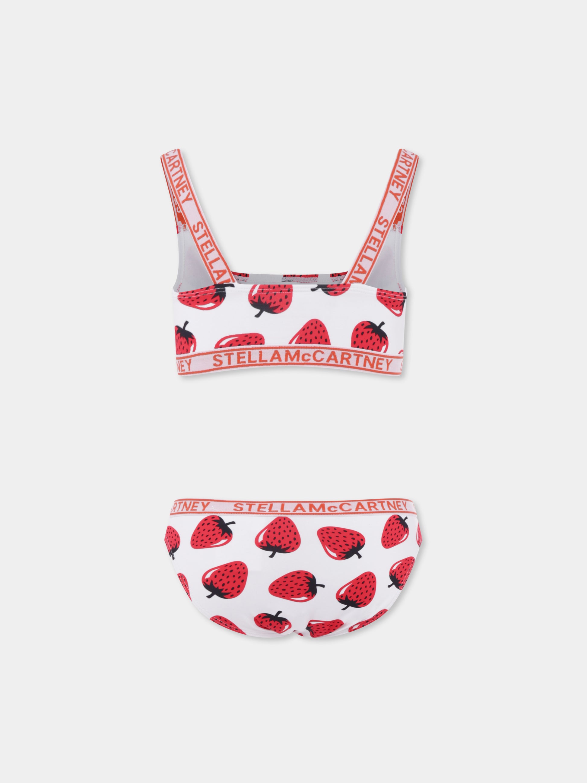 Bikini bianco per bambina con stampa fragola all over,Stella Mccartney Kids,TWCB25 Z2682 101MC