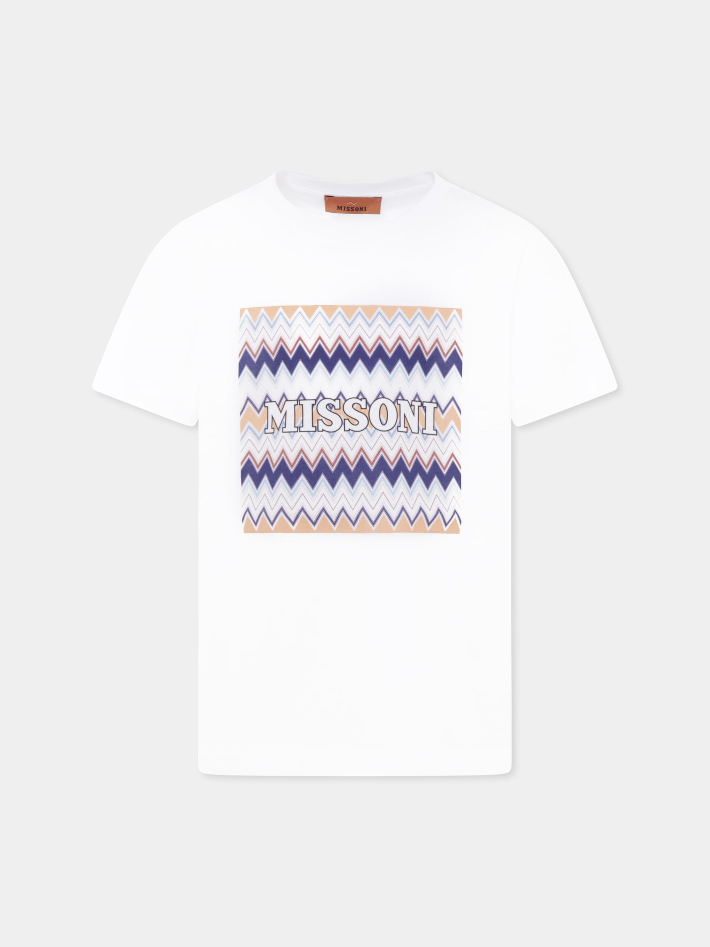 T-shirt bianca per bambina con logo e motivo chevron,Missoni,MW8Q41 J0177 100