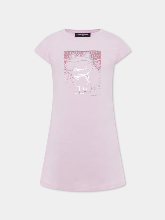 Vestito rosa per bambina con Choupette,Karl Lagerfeld Kids,Z30456 46P