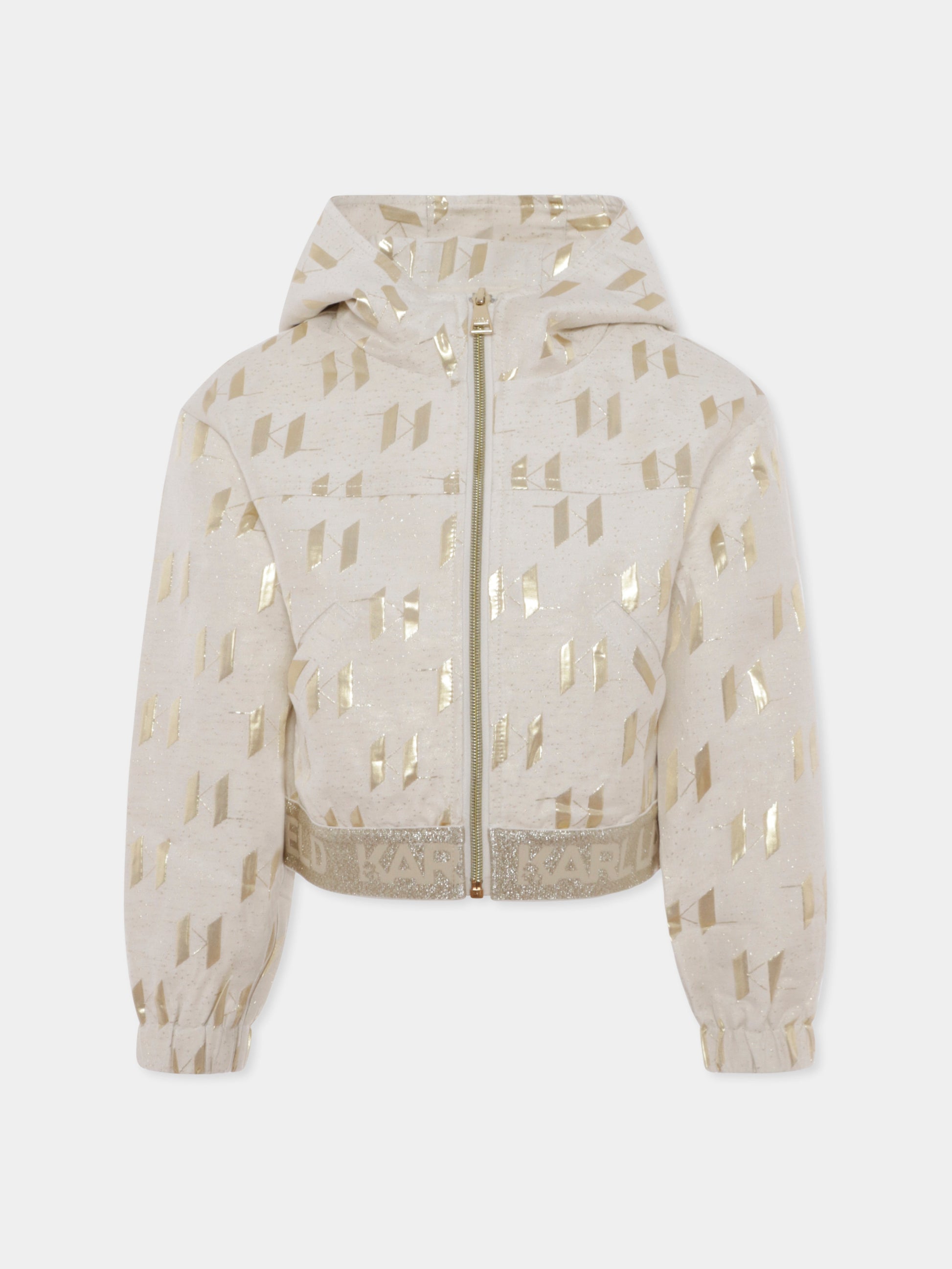 Felpa crop avorio per bambina con logo all over,Karl Lagerfeld Kids,Z30482 N81