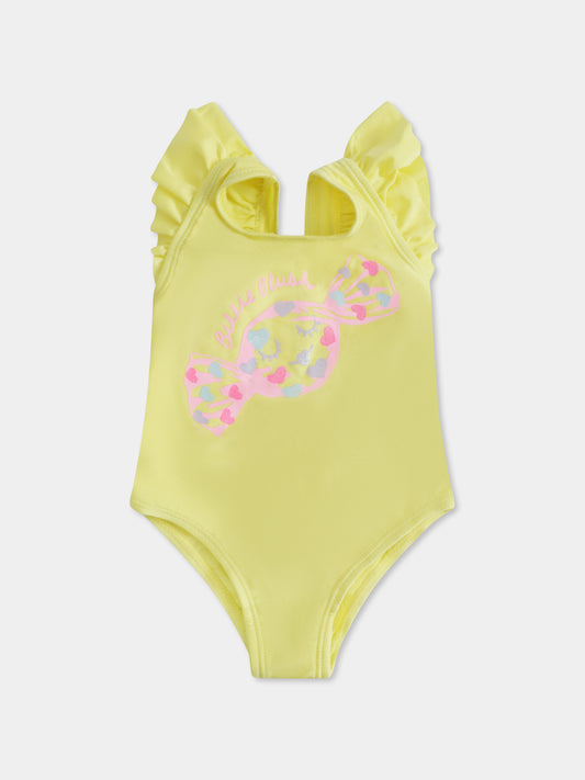 Costume intero giallo per neonata con caramella e logo,Billieblush,U20834 549