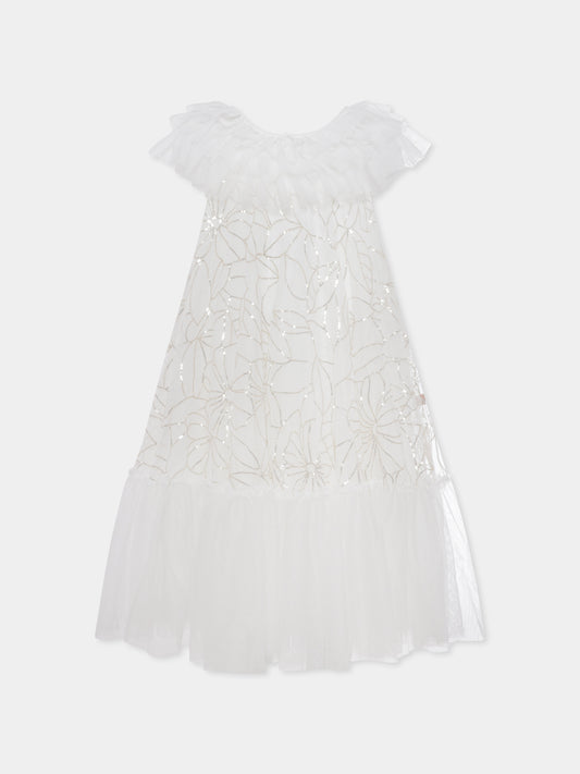 Vestito avorio per bambina con fiori,Billieblush,U20989 121