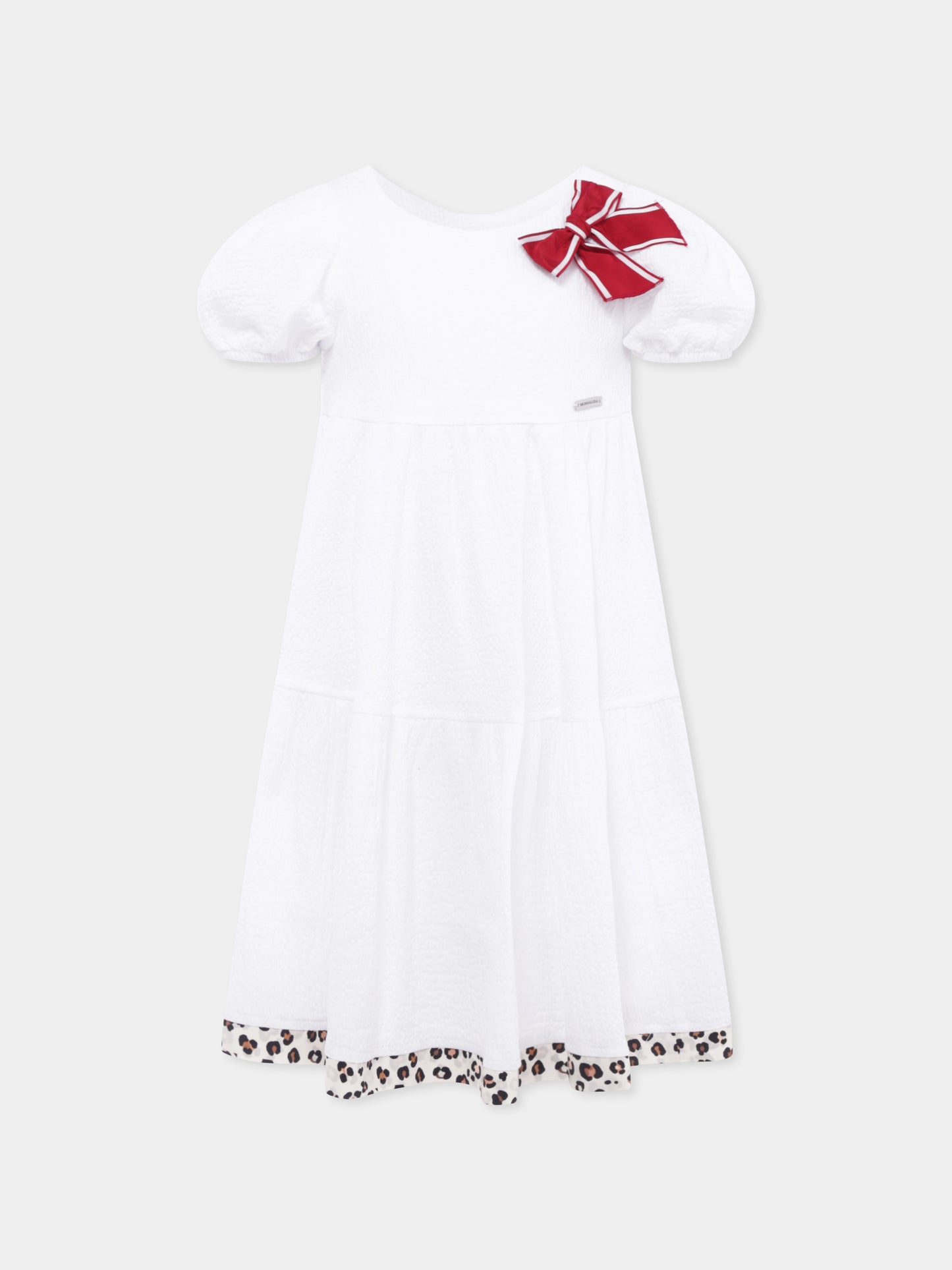 Vestito bianco per bambina con fiocco,Monnalisa,11E909 5150 9980
