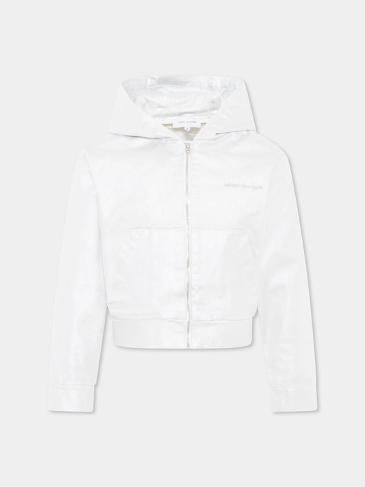 Felpa crop argento per bambina con logo,Marc Jacobs,W60221 016