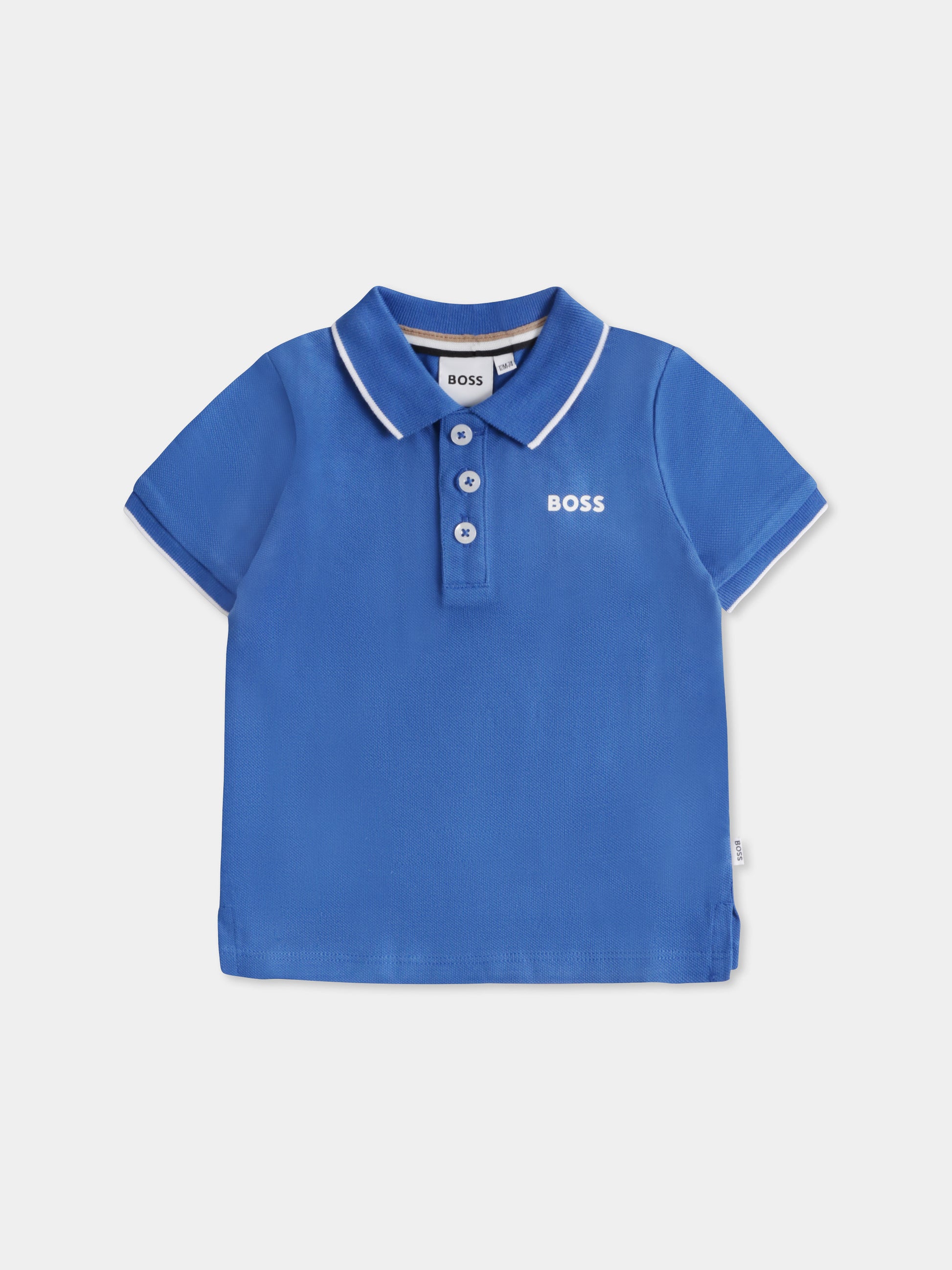 Polo azzurra per neonato con logo,Boss,J50593 872