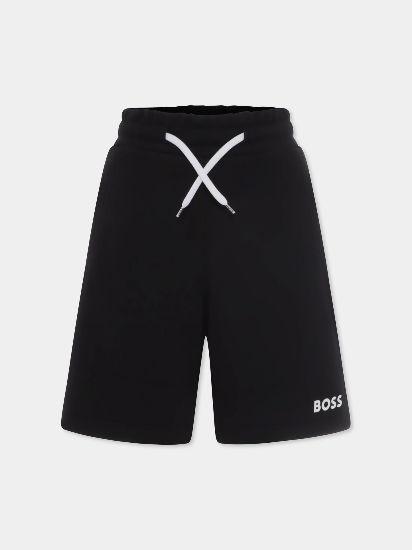 Shorts neri per bambino con logo,Boss,J50680 09B