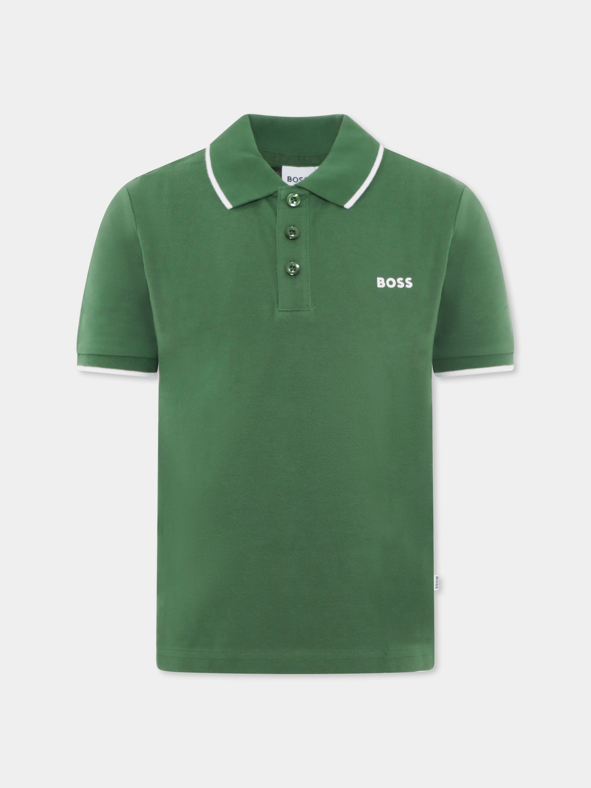 Polo verde per bambino con logo,Boss,J50704 651