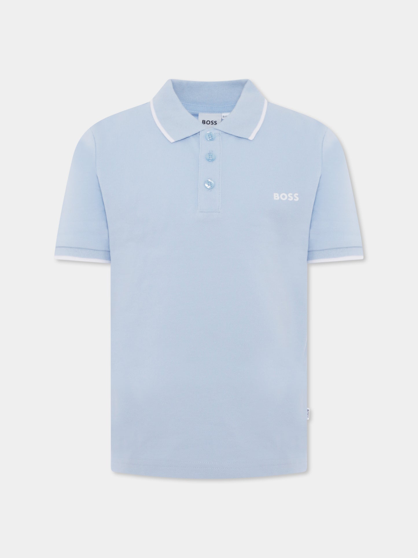 Polo celeste per bambino con logo,Boss,J50704 783