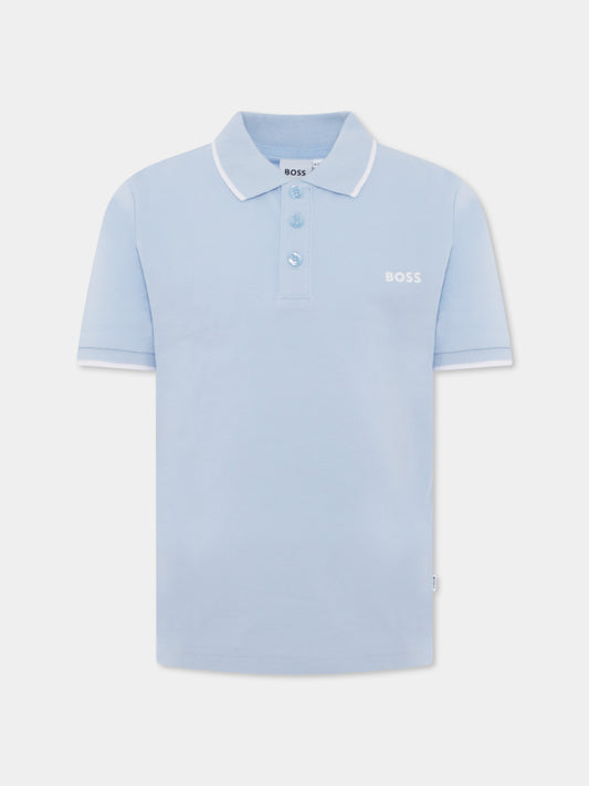 Polo celeste per bambino con logo,Boss,J50704 783