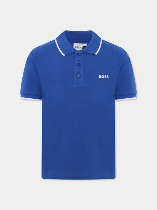 Polo azzurra per bambino con logo,Boss,J50704 872