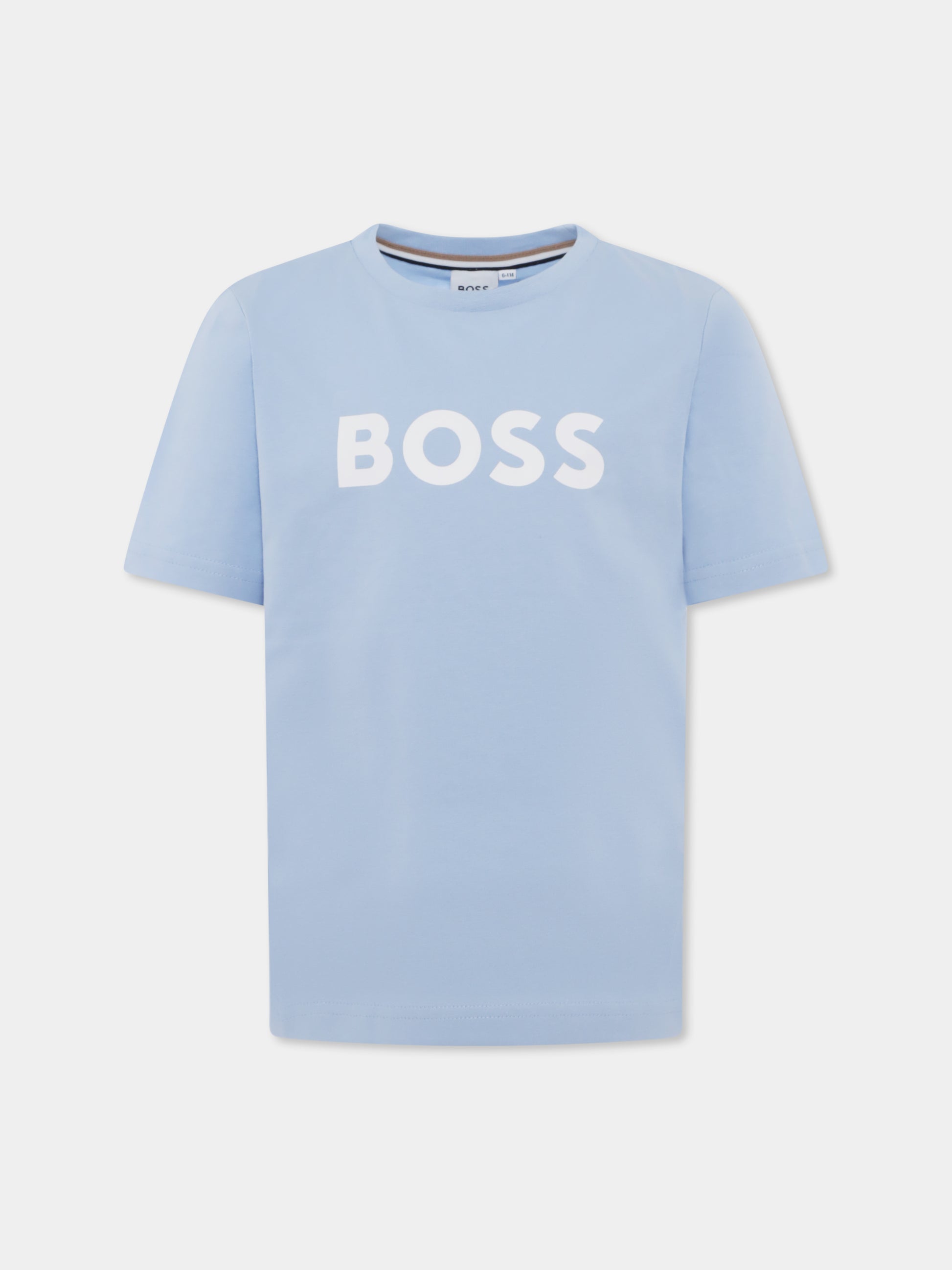 T-shirt celeste per bambino con logo,Boss,J50718 783