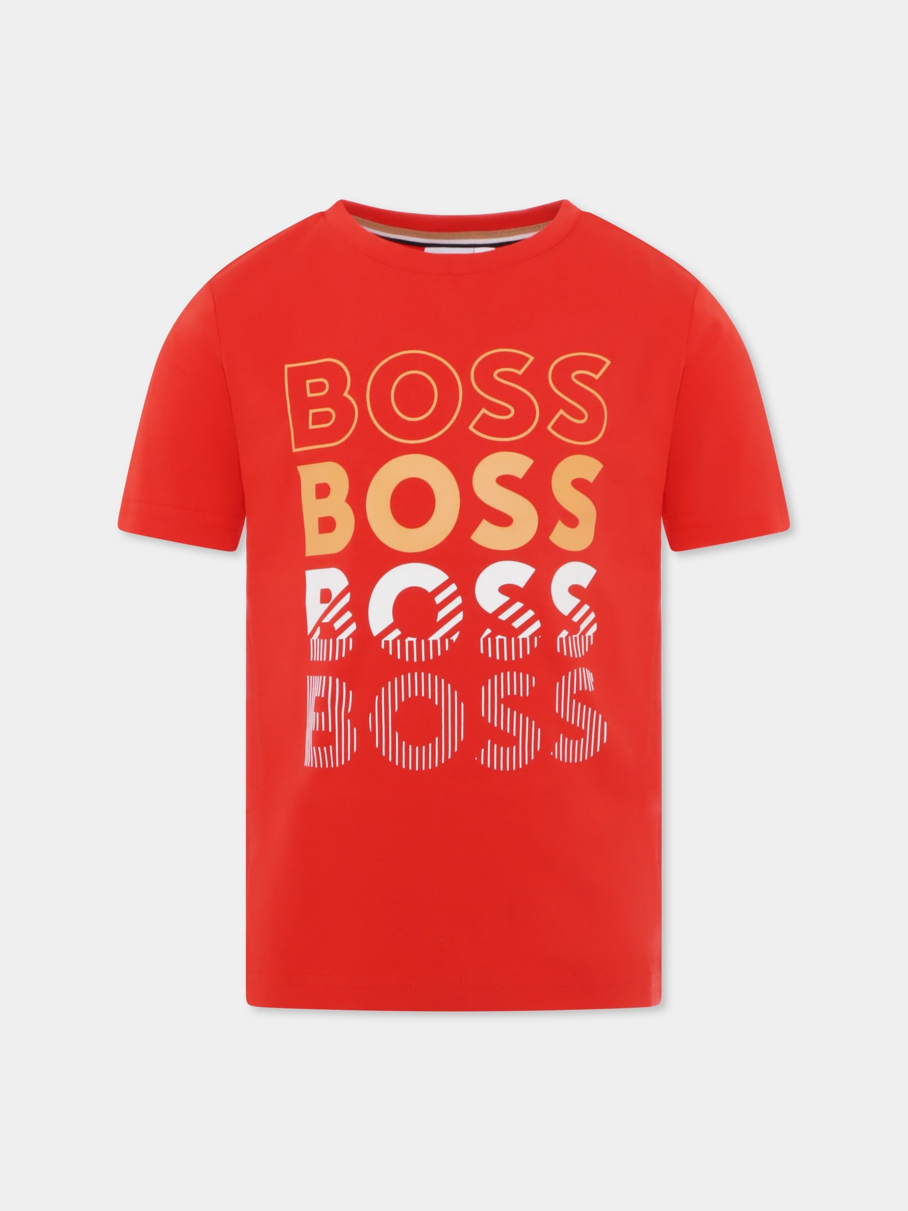 T-shirt rossa per bambino con loghi,Boss,J50775 997