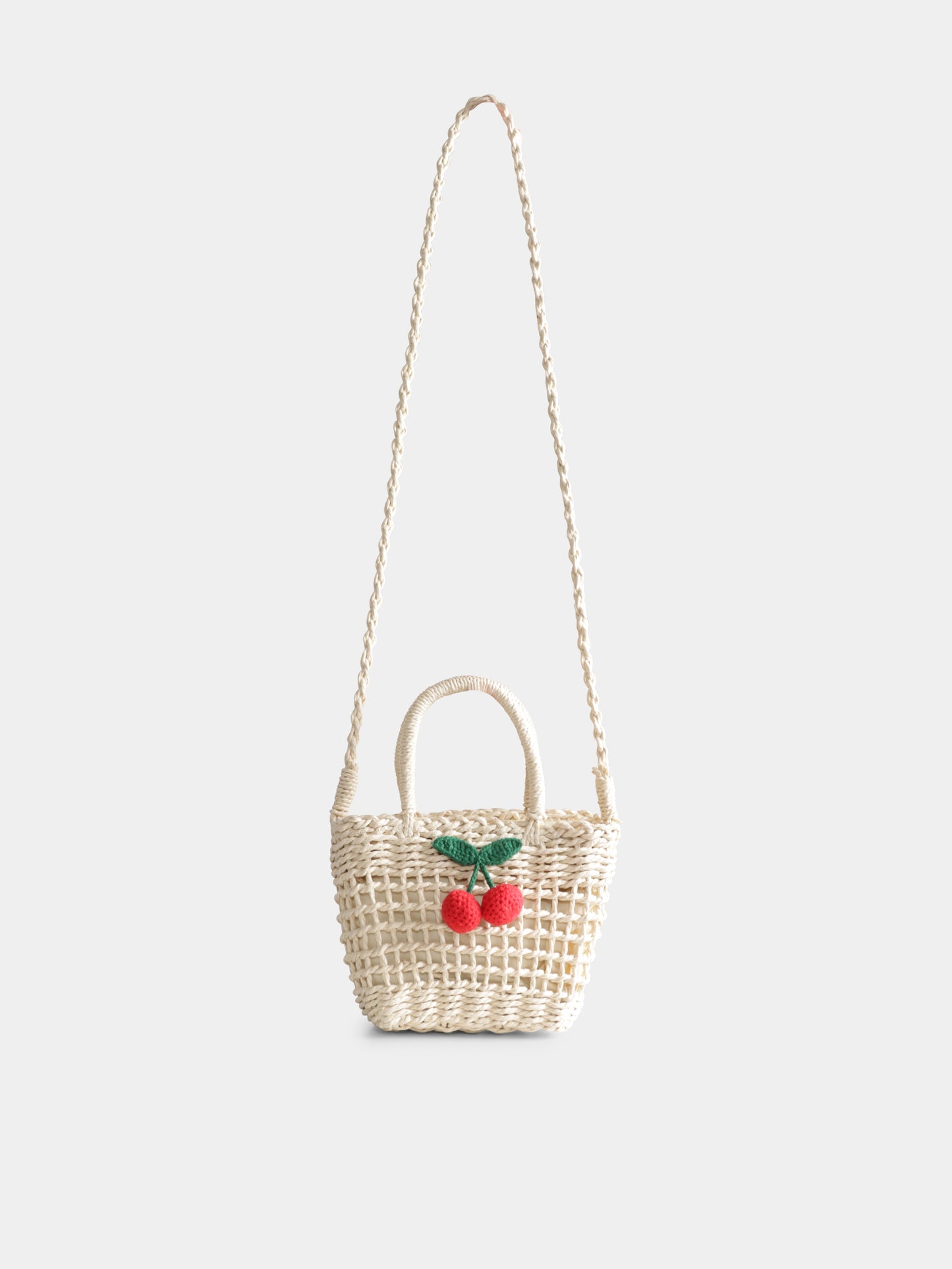 Beige bag for girl with cherries
