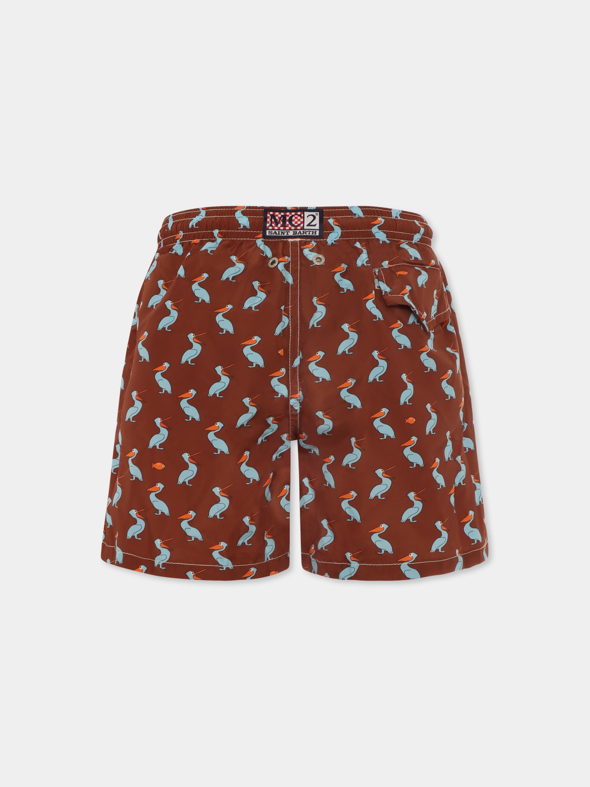 Boxer mare marrone per bambino con pellicano all over,Mc2 Saint Barth,JEA0004 01292F