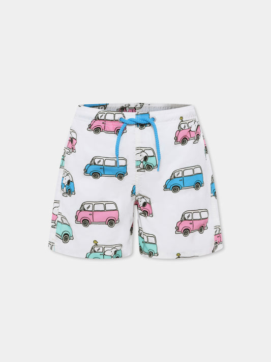 Multicolor swim shorts for boy with Snoopy