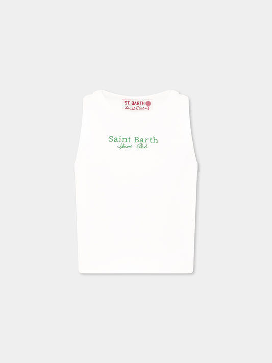 White crop tank top for girl with writing