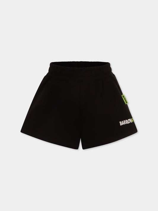 Shorts neri per bambina con logo e smile,Barrow,S5BKJGSH154 110