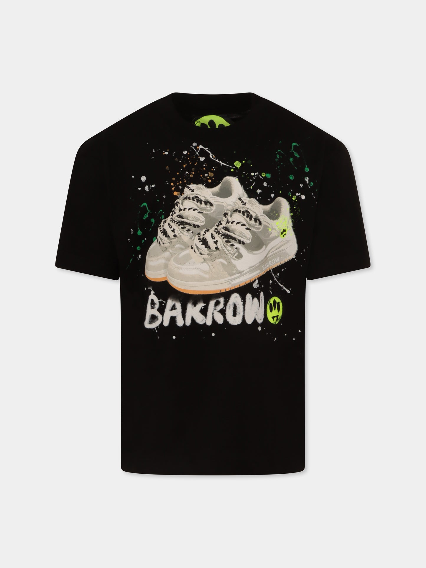 T-shirt nera per bambini con stampa sneakers e logo,Barrow,S5BKJUTH201 110