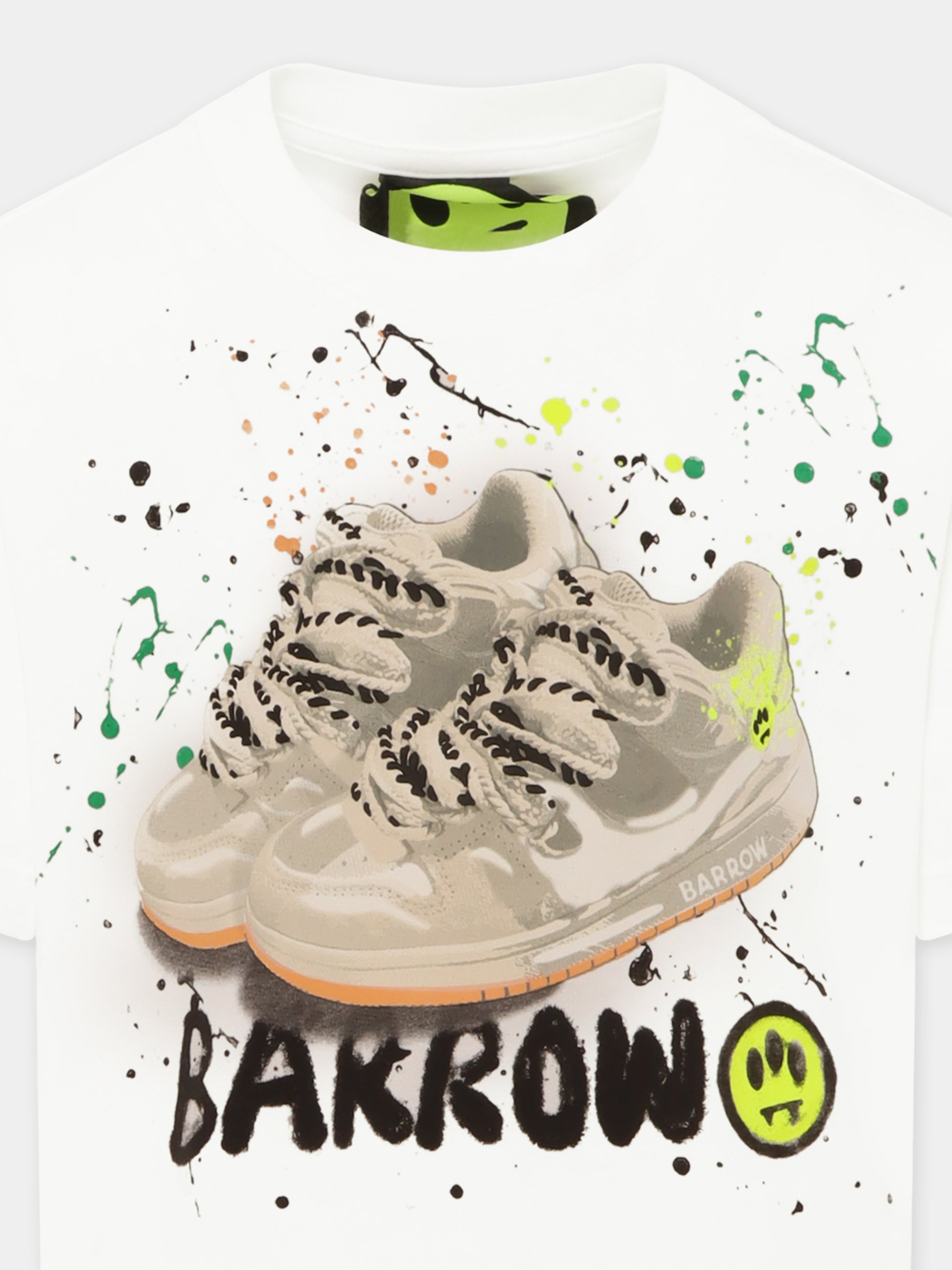 T-shirt nera per bambini con stampa sneakers e logo,Barrow,S5BKJUTH201 002