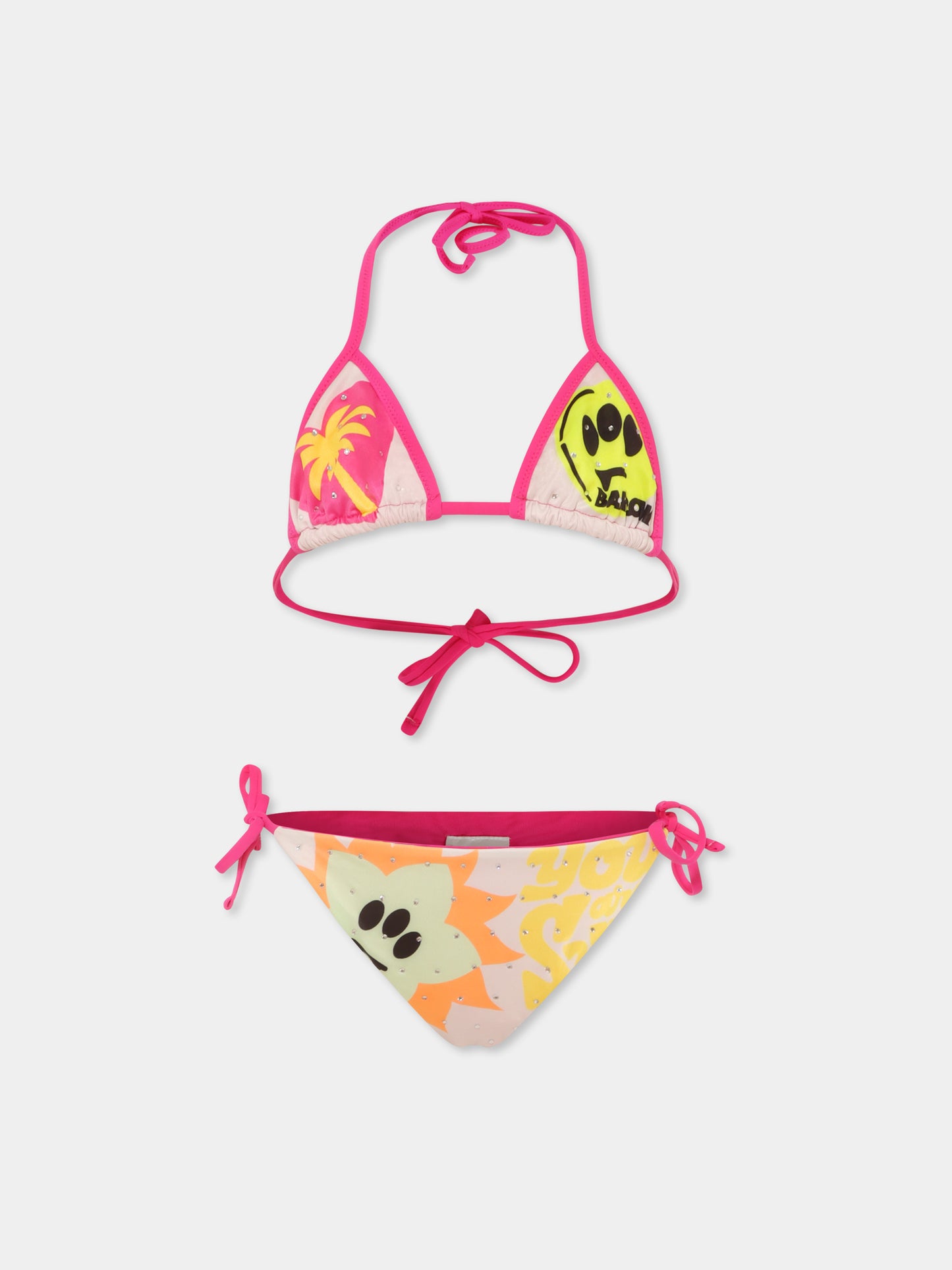 Bikini multicolor per bambina con smile e palma,Barrow,S5BKJGSB182 013
