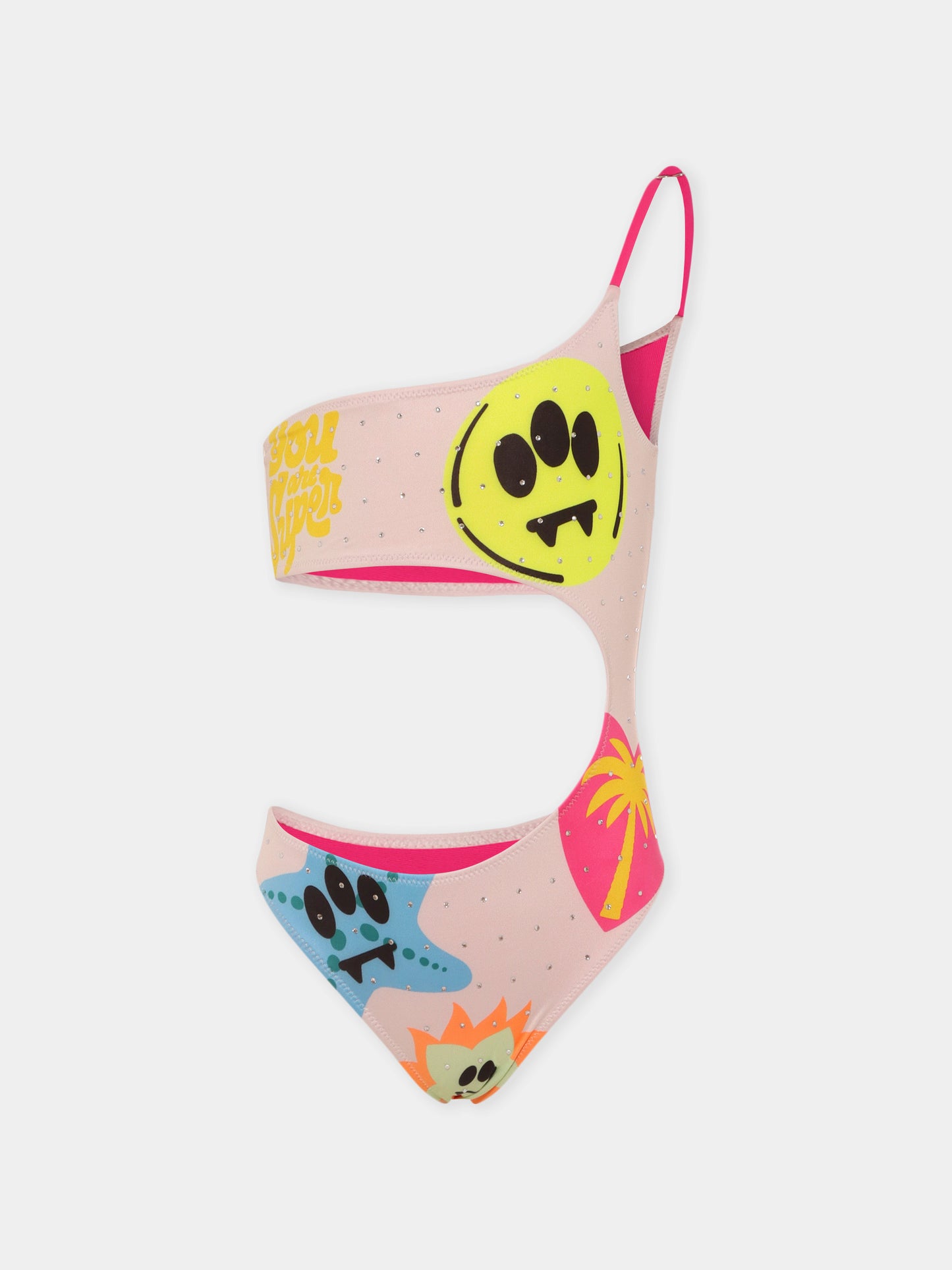 Costume intero avorio per bambina con smile e strass,Barrow,S5BKJGSM181 013