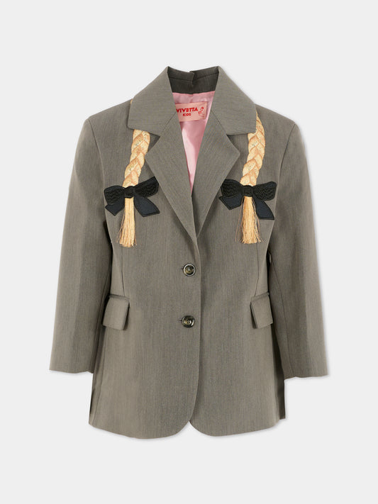 Giacca grigia per bambina con trecce,Vivetta Kids,VI2516GR