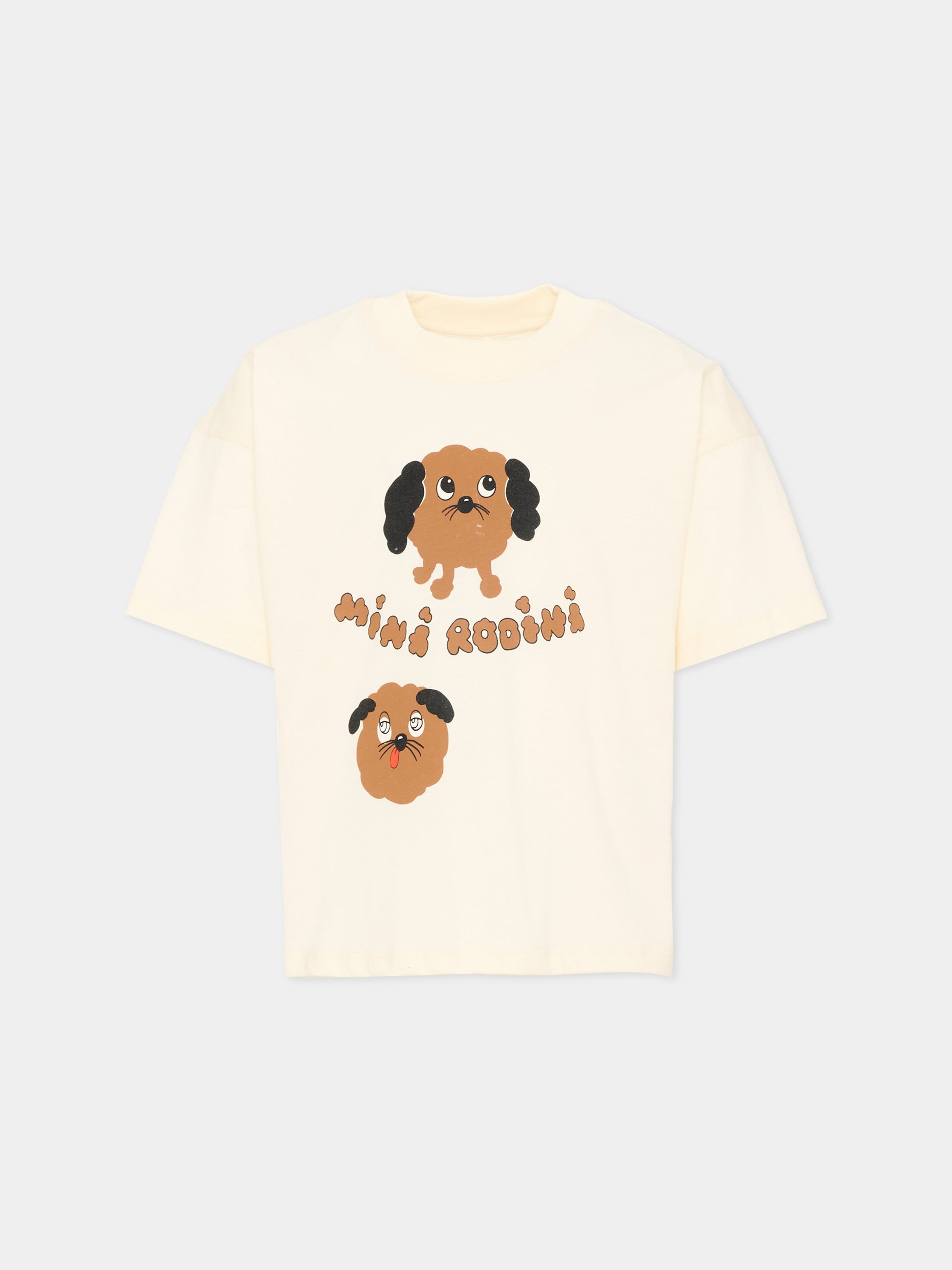 T-Shirt beige per bambini con stampa cane,Mini Rodini,2612011211