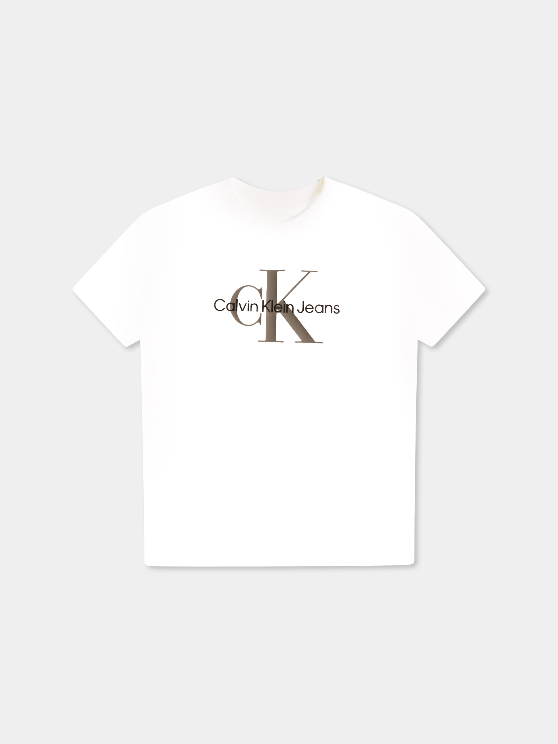 T-shirt bianca per neonati con logo nero e grigio,Calvin Klein Kids,24F CKIN0IN00001J IN0IN00001 YAF