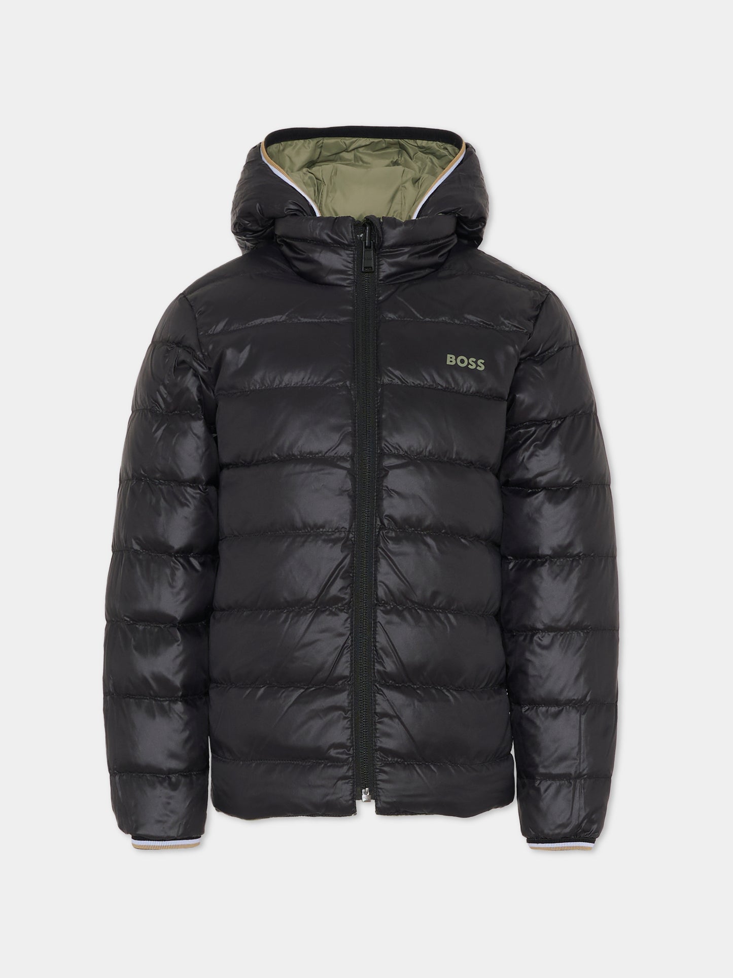 Piumino reversibile verde per bambino con logo,Boss,J52398 724