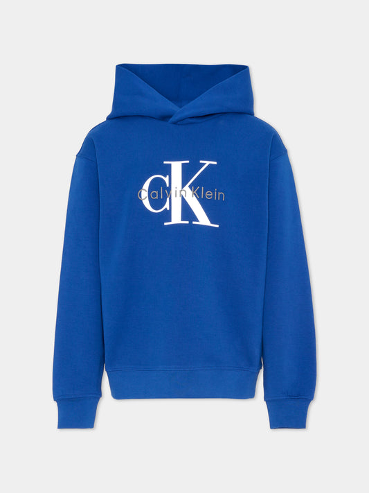 Felpa blu per bambini con logo,Calvin Klein Kids,IB0IB02615 C61
