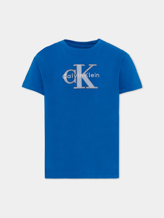 T-shirt blu per bambini con logo,Calvin Klein Kids,IB0IB02635 C61