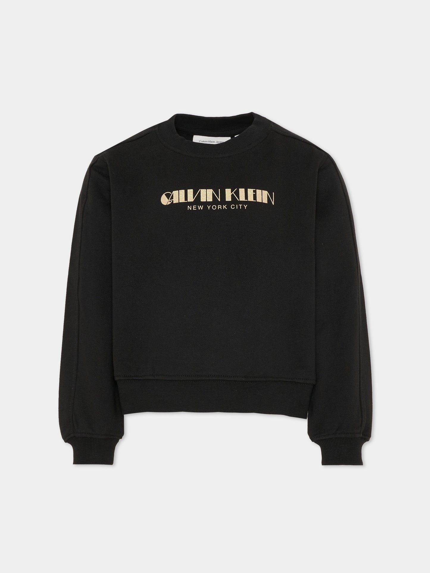 Felpa nera per bambina con logo,Calvin Klein Kids,IG0IG03069 BEH