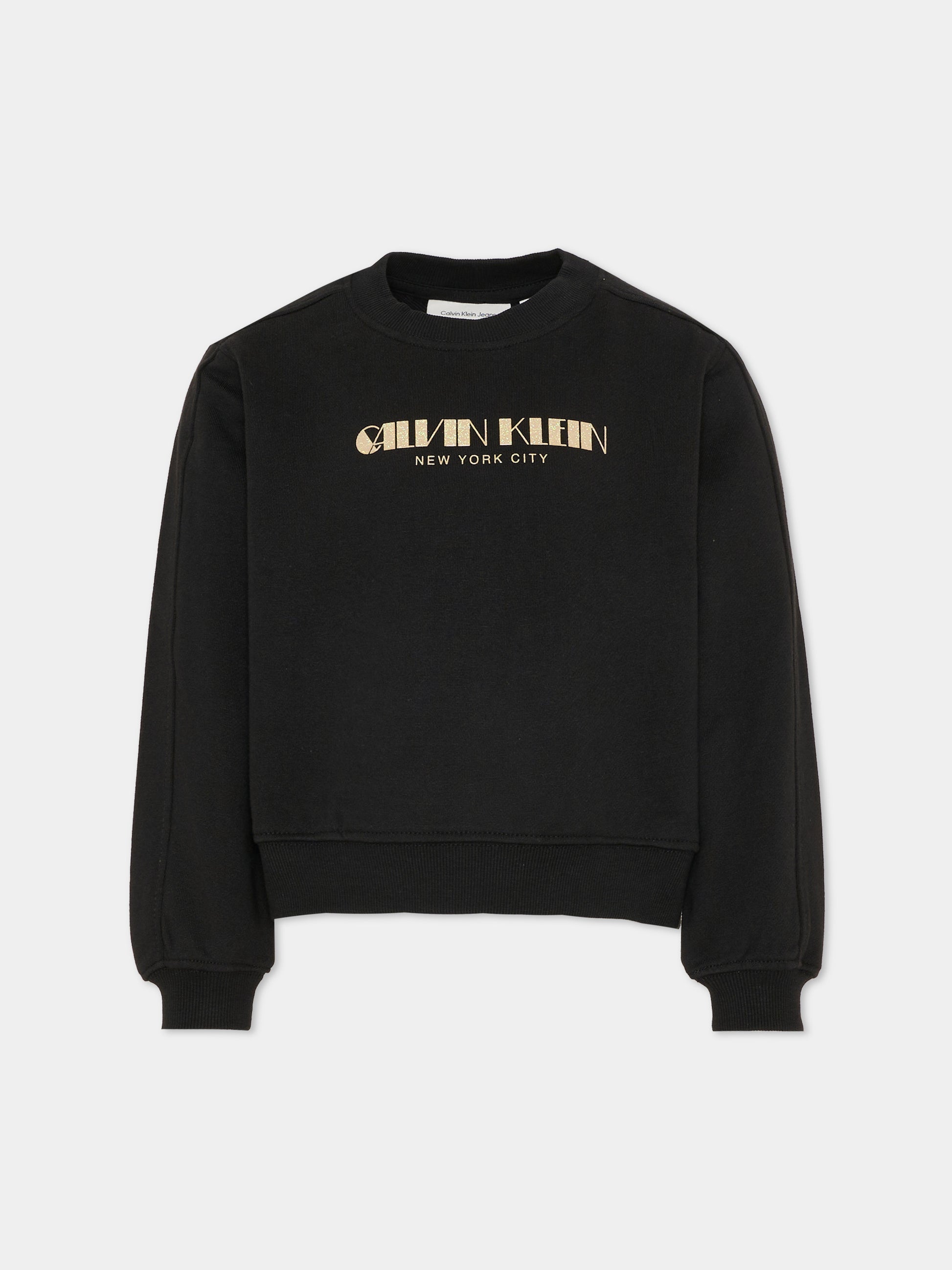 Felpa nera per bambina con logo,Calvin Klein Kids,IG0IG03069 BEH