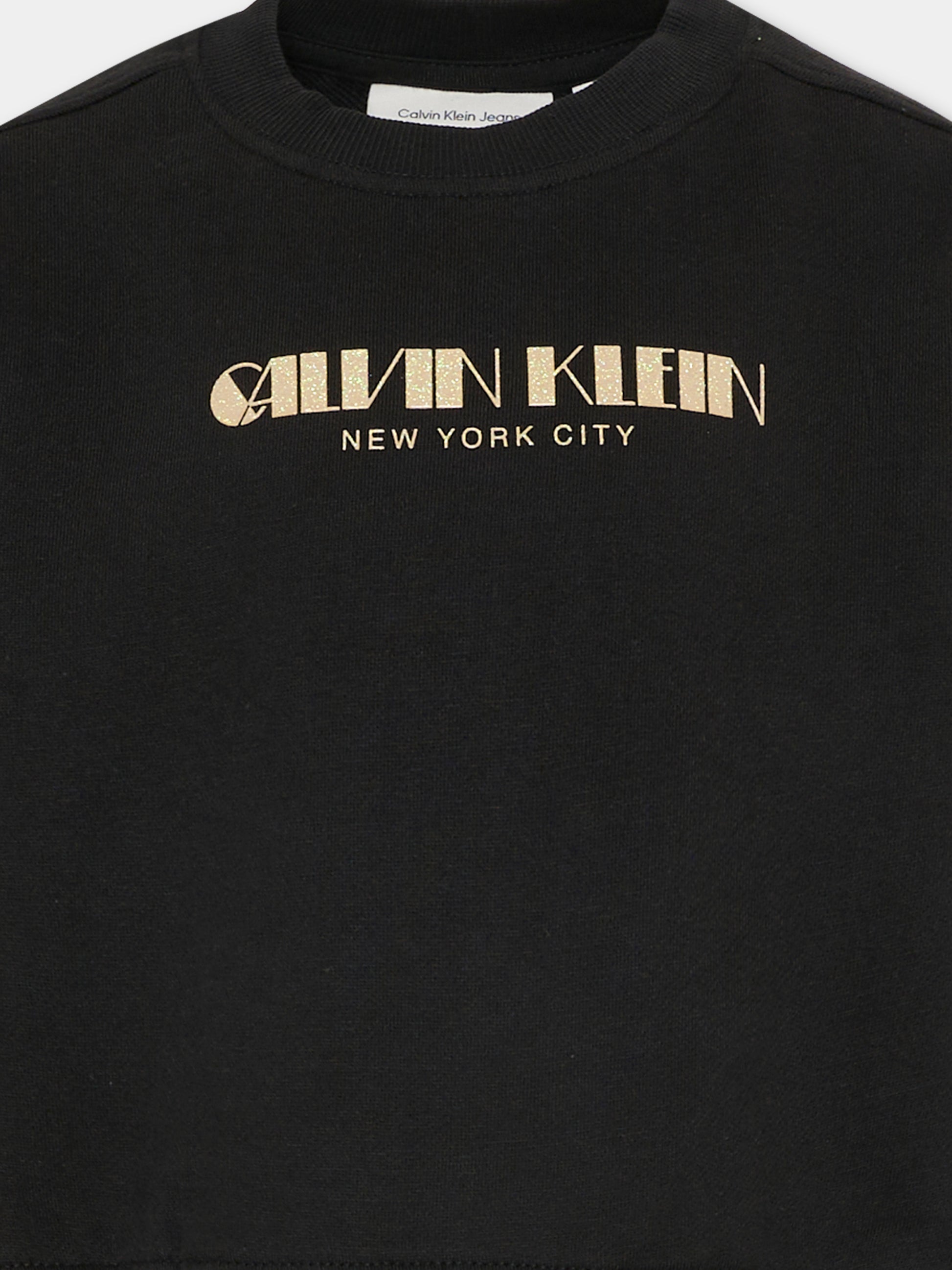 Felpa nera per bambina con logo,Calvin Klein Kids,IG0IG03069 BEH