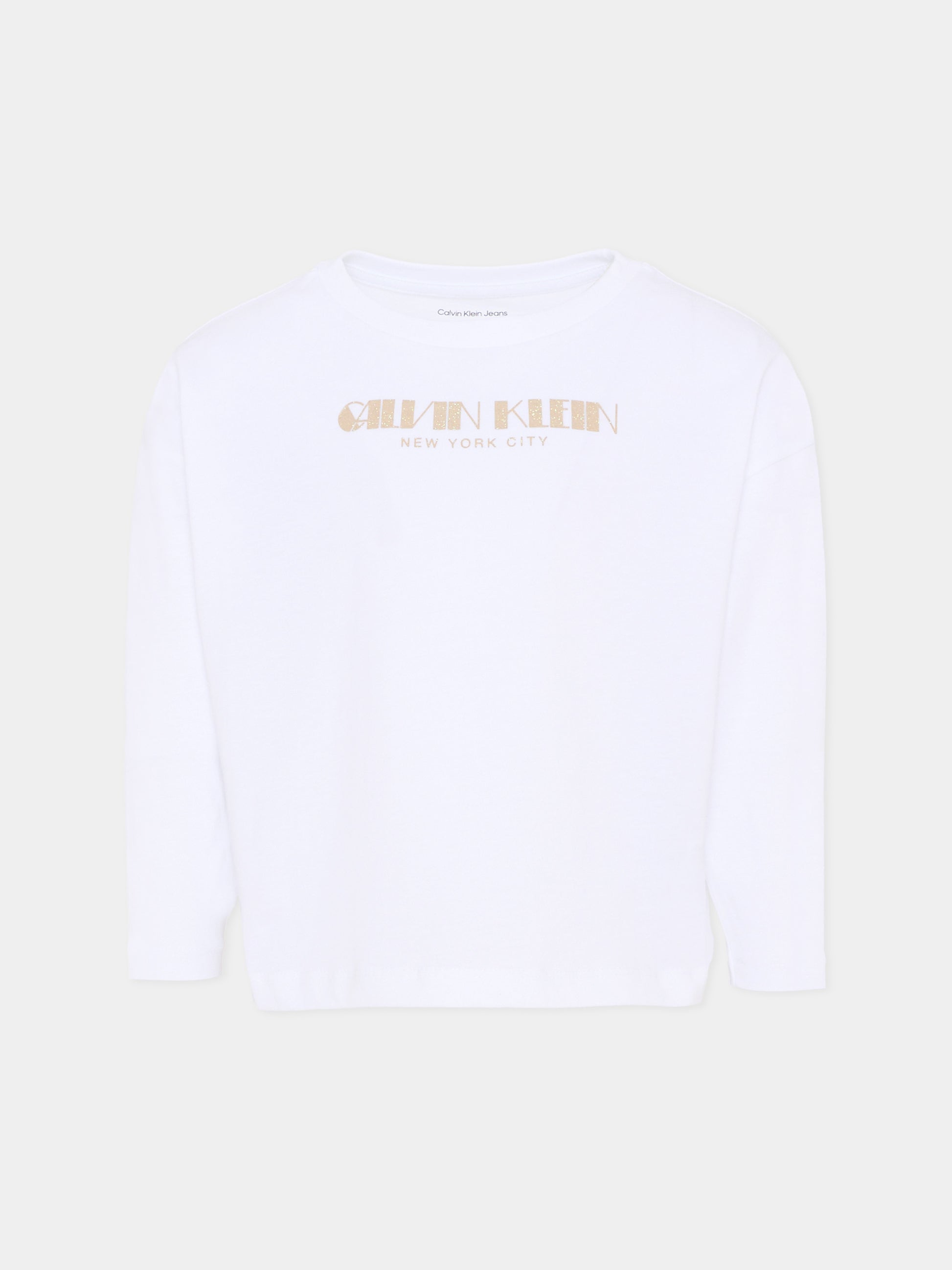 T-shirt bianca per bambina con logo,Calvin Klein Kids,IG0IG03090 YAF